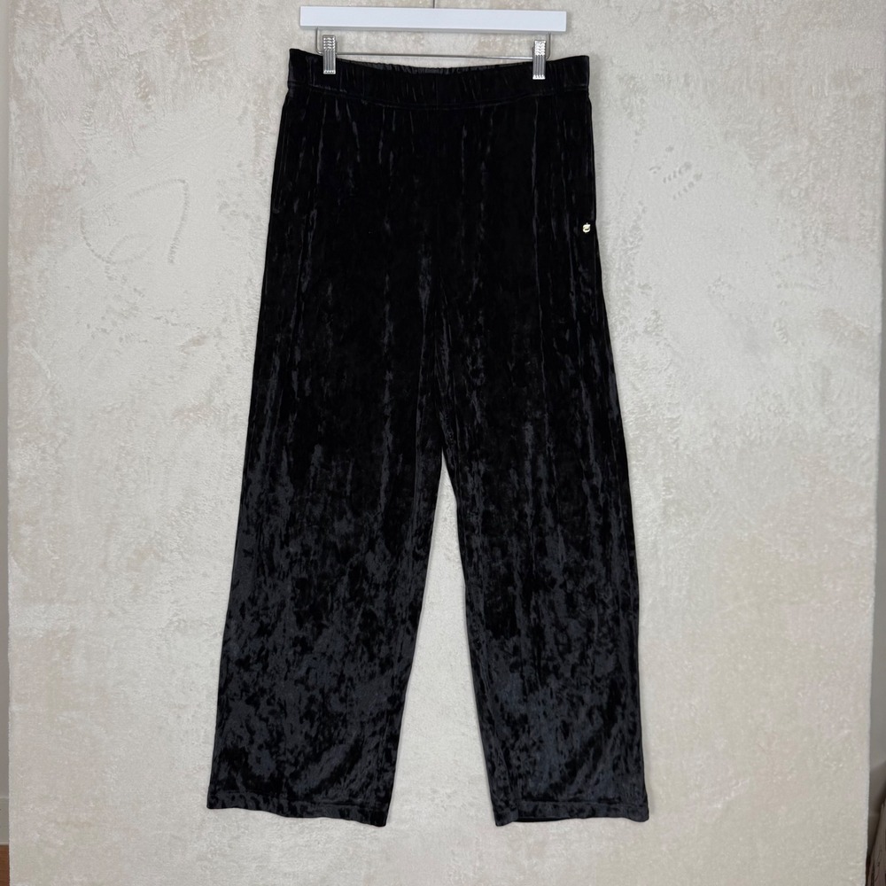 Fabletics Black Crushed Velvet Wide Leg Lounge Pants XL Athleisure Off Duty